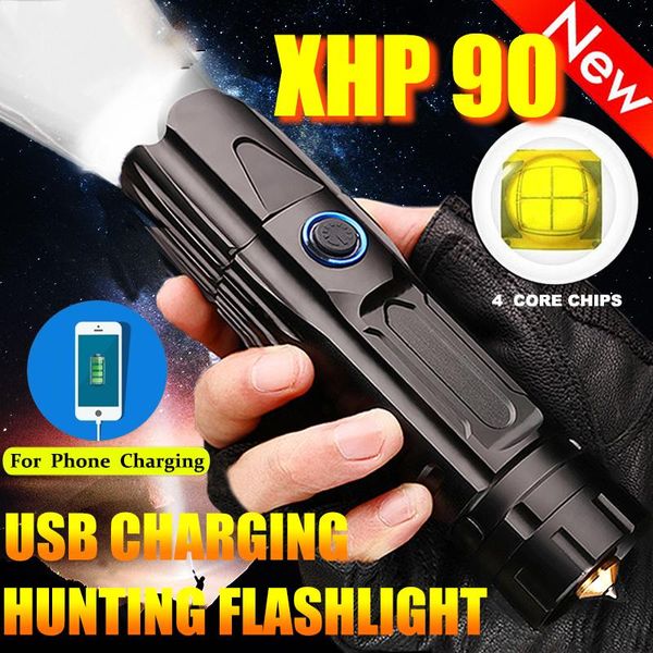 Led With P90 Lamp Bead High Power 6200lm Tactical Waterproof Torch Smart Chip Control With Bottom Attack Cone Glt1