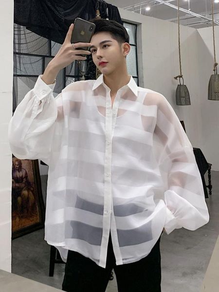 men's casual shirts men black white translucent stripe loose bat long sleeve shirt male women couple sunscreen party stage clothes1, White;black
men's casual shirts men black white translucent stripe loose bat long sleeve shirt male women couple sunscreen party stage clothes1, White;black