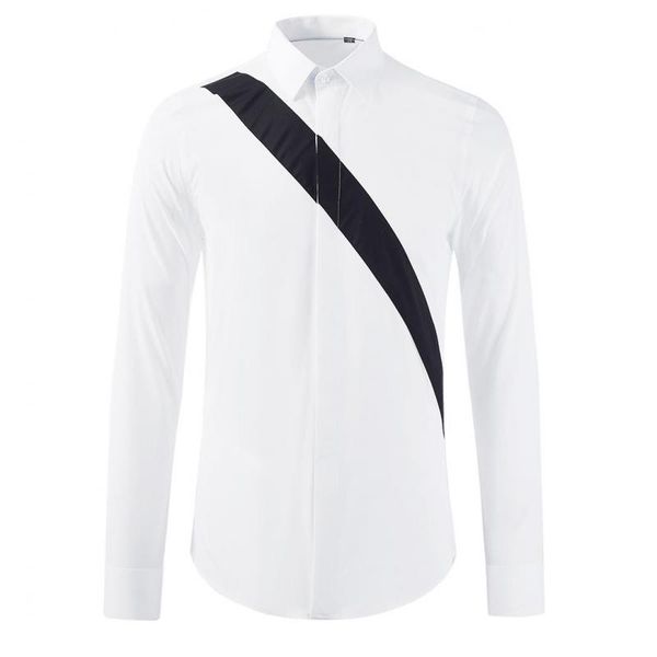 white mens shirts 100% cotton long sleeve splice design male shirts fashion slim fit casual party man, White;black
white mens shirts 100% cotton long sleeve splice design male shirts fashion slim fit casual party man, White;black