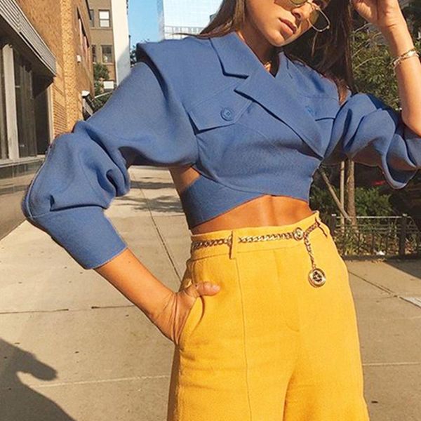 missnight 2021 blue blazer women bandage one button cropped jacket notched long sleeve backless pockets blazer streetwear, White;black
missnight 2021 blue blazer women bandage one button cropped jacket notched long sleeve backless pockets blazer streetwear, White;black