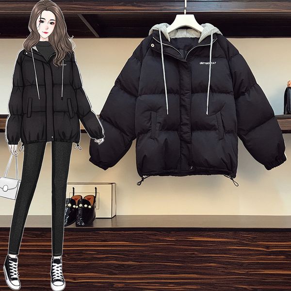 2020 winter new korean large women's slightly fat mm thickened thin hooded stitched down cotton jacket, Black
2020 winter new korean large women's slightly fat mm thickened thin hooded stitched down cotton jacket, Black