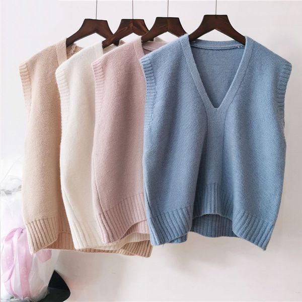 fashionable solid color v-neck sweater vest women loose sleeveless simple commuter undecorated knitted sweater vest femal spring 201111, White;black
fashionable solid color v-neck sweater vest women loose sleeveless simple commuter undecorated knitted sweater vest femal spring 201111, White;black