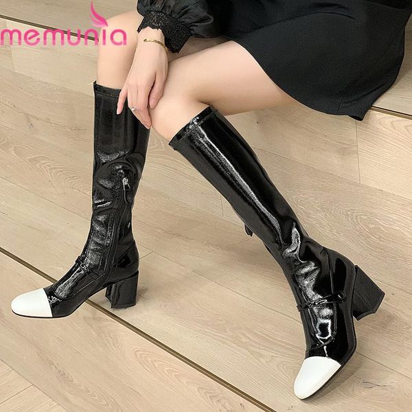 boots memunia 2021 arrival knee high genuine leather thick heels square toe mixed colors winter women, Black
boots memunia 2021 arrival knee high genuine leather thick heels square toe mixed colors winter women, Black