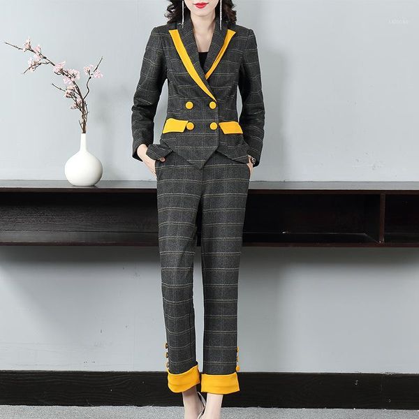 women's suit new plaid women's suit 2-piece double breasted jacket + trousers set commuter professional set1, White;black 
women's suit new plaid women's suit 2-piece double breasted jacket + trousers set commuter professional set1, White;black