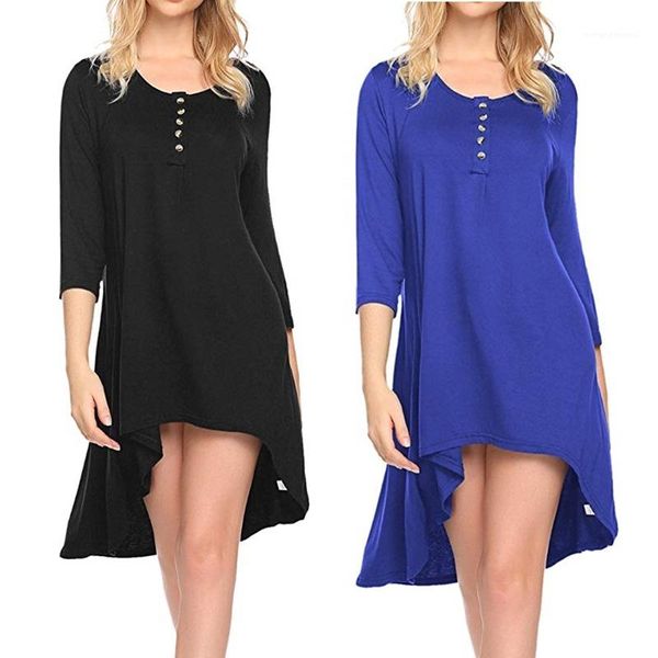 dress button pullover crew neck irregular dresses female solid color clothing women half neck, Black;gray
dress button pullover crew neck irregular dresses female solid color clothing women half neck, Black;gray