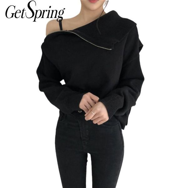 getspring women sweater irregular off shoulder vintage knit sweater women black gray turtleneck pullover 2021 fashion, White;black
getspring women sweater irregular off shoulder vintage knit sweater women black gray turtleneck pullover 2021 fashion, White;black