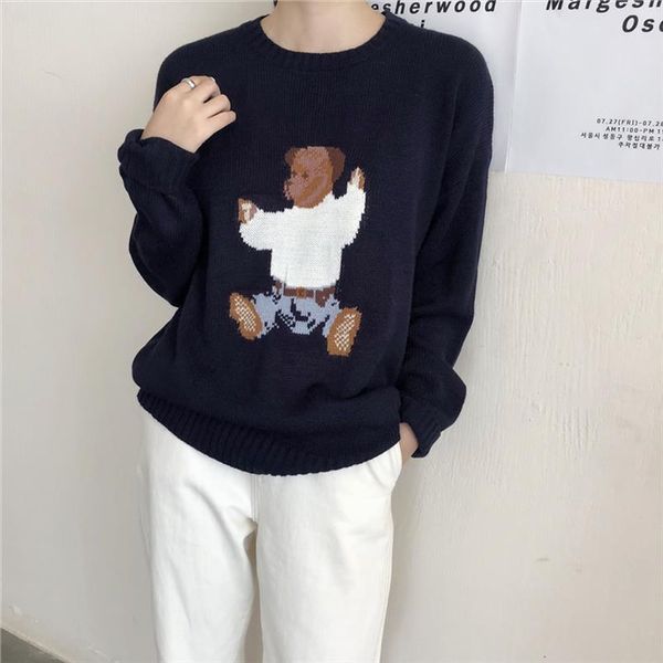 2019 autumn and winter new arrival korean style o neck cartoon bear knitted sweaters womens pullovers womens b8667, White;black
2019 autumn and winter new arrival korean style o neck cartoon bear knitted sweaters womens pullovers womens b8667, White;black