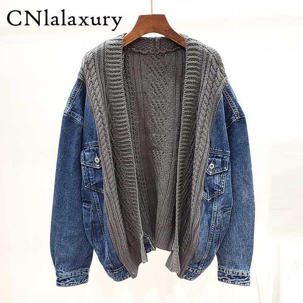 2020 fashion spring autumn knitted denim stitching jacket women loose casual tide high street jeans coat female chaqueta mujer1, Black;brown 
2020 fashion spring autumn knitted denim stitching jacket women loose casual tide high street jeans coat female chaqueta mujer1, Black;brown