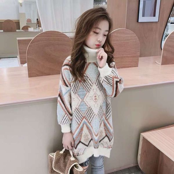 winter clothing korean girls' new middle school fashion color matching children's long sweater high neck, Blue
winter clothing korean girls' new middle school fashion color matching children's long sweater high neck, Blue
