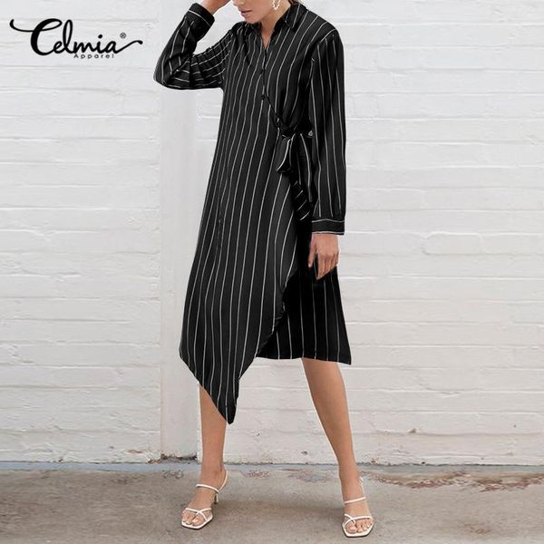 women elegant dress celmia 2020 autumn fashion striped midi dresses female casual long sleeve asymmetrical bandage party vestido, Black;gray
women elegant dress celmia 2020 autumn fashion striped midi dresses female casual long sleeve asymmetrical bandage party vestido, Black;gray