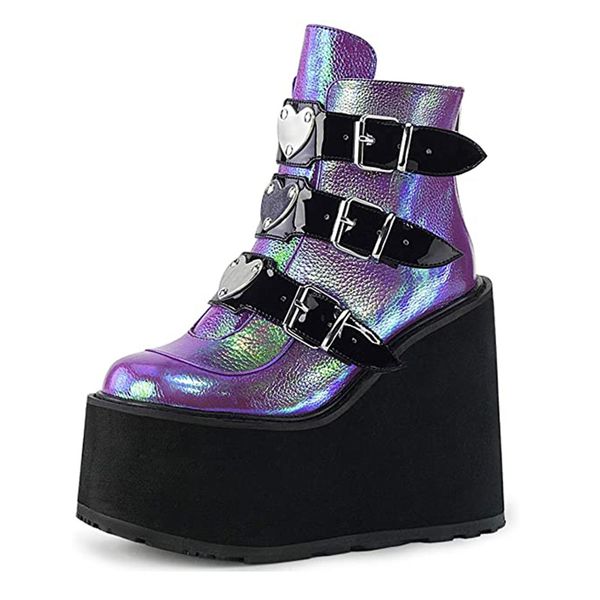 2020 winter ankle women gothic metal buckle punk platform wedges high heels reflective boots shoes 1026, Black
2020 winter ankle women gothic metal buckle punk platform wedges high heels reflective boots shoes 1026, Black
