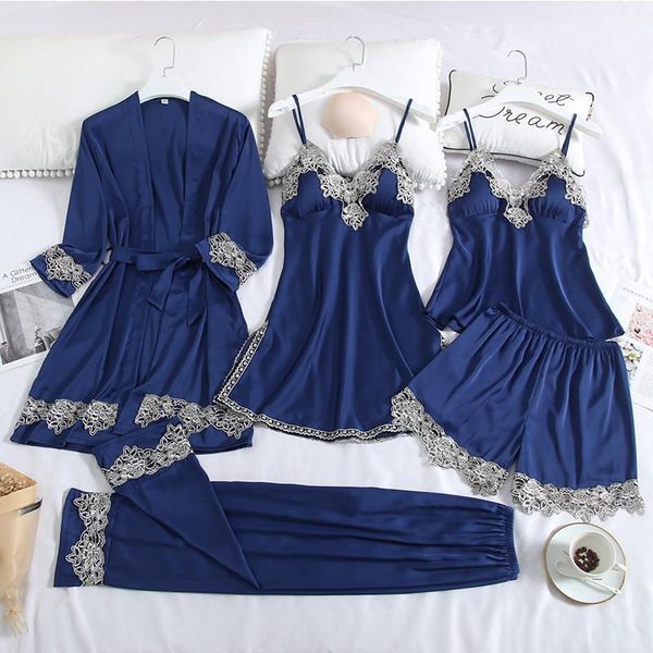 women's sleepwear 5pcs lady casual satin pajamas suit with lace women summer sleep set lounge female kimono bath gown home clothing, Black;red
women's sleepwear 5pcs lady casual satin pajamas suit with lace women summer sleep set lounge female kimono bath gown home clothing, Black;red
