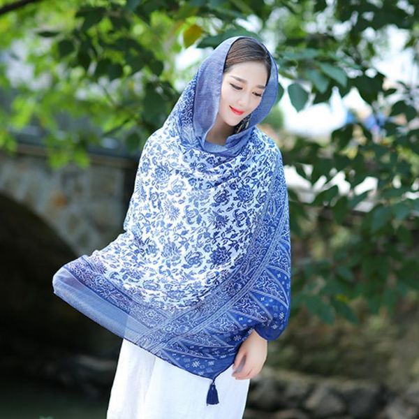 literature art elegant family style blue and white porcelain tassel cotton linen scarf chao long shawl, Blue;gray
literature art elegant family style blue and white porcelain tassel cotton linen scarf chao long shawl, Blue;gray