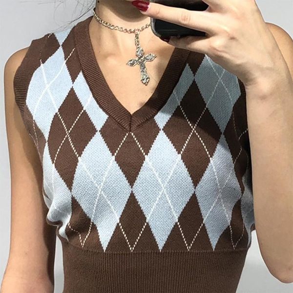 women's vests women multicolor argyle plaid knitted vest v-neck slim sleeveless sweater preppy style vintage jumper tank top, Black;white
women's vests women multicolor argyle plaid knitted vest v-neck slim sleeveless sweater preppy style vintage jumper tank top, Black;white
