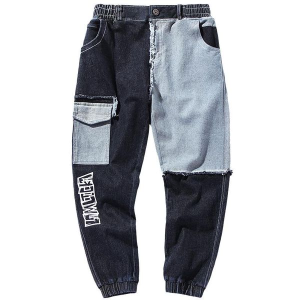 men's jeans burr denim patchwork letters print casual cargo pencil pants retro trousers sport streetwear overalls hip hop, Blue
men's jeans burr denim patchwork letters print casual cargo pencil pants retro trousers sport streetwear overalls hip hop, Blue