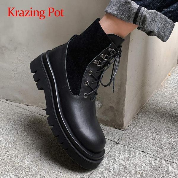krazing pot large size winter shoes women cow leather round toe high square heels lace up young lady convenient ankle boots l331, Black
krazing pot large size winter shoes women cow leather round toe high square heels lace up young lady convenient ankle boots l331, Black