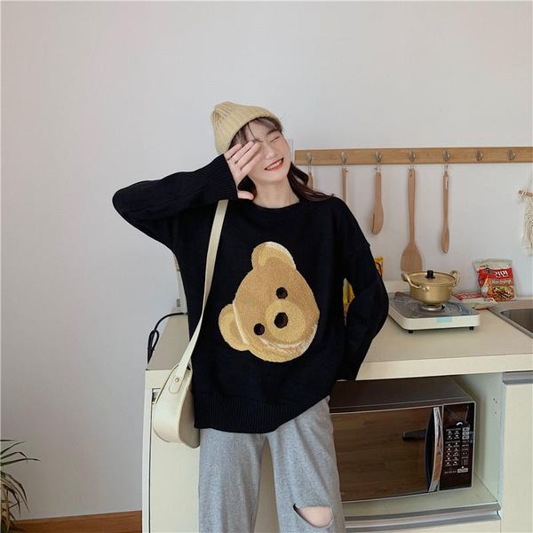 sweater jacket women autumn 2020 new loose knit padded bear crew neck sweater, White;black
sweater jacket women autumn 2020 new loose knit padded bear crew neck sweater, White;black