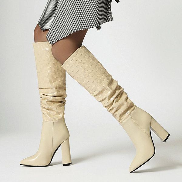 2020 new women boots fashion pleated square high heel knee high boots female pointed toe slip on autumn winter long, Black
2020 new women boots fashion pleated square high heel knee high boots female pointed toe slip on autumn winter long, Black