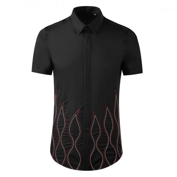 black white mens shirts luxury short sleeve flame embroidery casual mens dress shirts slim fit party male 3xl1, White;black
black white mens shirts luxury short sleeve flame embroidery casual mens dress shirts slim fit party male 3xl1, White;black