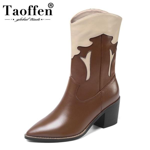 taoffen women square heels mid calf boots winter warm genuine leather shoes women office pointed toe short boots size 34-40, Black
taoffen women square heels mid calf boots winter warm genuine leather shoes women office pointed toe short boots size 34-40, Black