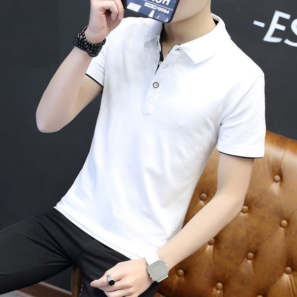 cotton t-shirt short casual summer thin korean version slim fit plain lapel half sleeve men's polo shirt, White;black
cotton t-shirt short casual summer thin korean version slim fit plain lapel half sleeve men's polo shirt, White;black