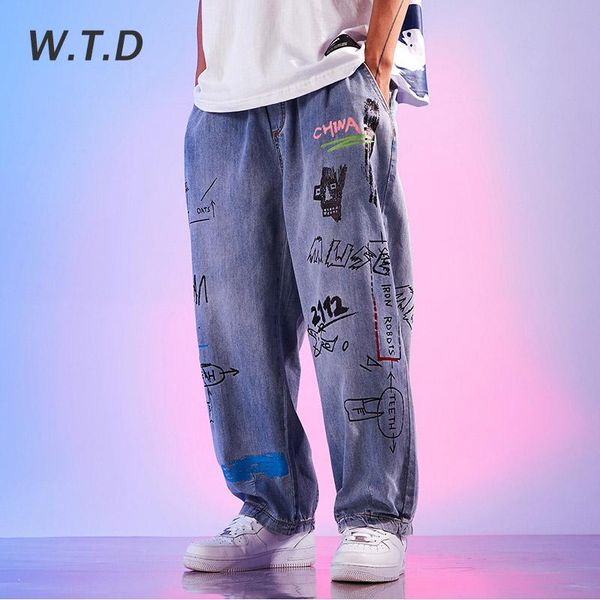 men's jeans w.t.d pants harajuku streetwear fashion elements letters print straight hip hop casual style denim for men, Blue
men's jeans w.t.d pants harajuku streetwear fashion elements letters print straight hip hop casual style denim for men, Blue