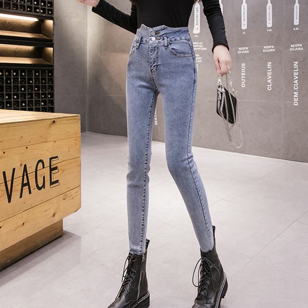 women's high-waisted jeans slim stretch slimming 2020 autumn and winter new all-match nine-point pencil denim pants, Blue
women's high-waisted jeans slim stretch slimming 2020 autumn and winter new all-match nine-point pencil denim pants, Blue