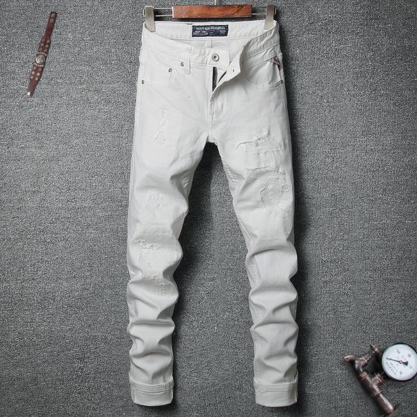 2021 new italian vintage fashion white slim fit elastic ripped punk streetwear hip hop jeans men pencil pants oj7n, Blue
2021 new italian vintage fashion white slim fit elastic ripped punk streetwear hip hop jeans men pencil pants oj7n, Blue