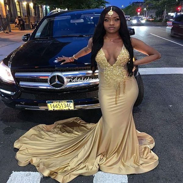 black girls gold prom dress with lace deep v neck mermaid evening dresses sweep train satin night dinner formal party gowns plus size vestid
black girls gold prom dress with lace deep v neck mermaid evening dresses sweep train satin night dinner formal party gowns plus size vestid