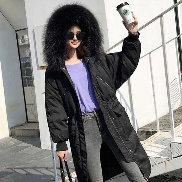 women's down & parkas 2021 winter style korean version jacket large wool collar thickened long women coat loose over knee lady clothes, Black
women's down & parkas 2021 winter style korean version jacket large wool collar thickened long women coat loose over knee lady clothes, Black