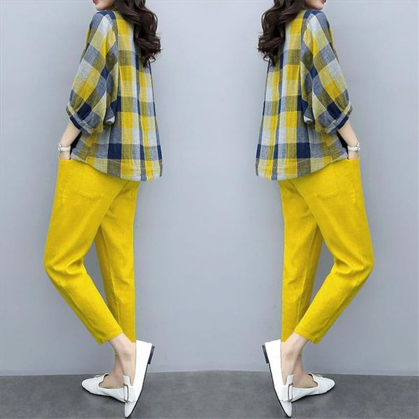 two piece sets outfits women plus size plaid blouses and pants suits korean elegant casual 2 piece sets 2021, Gray
two piece sets outfits women plus size plaid blouses and pants suits korean elegant casual 2 piece sets 2021, Gray