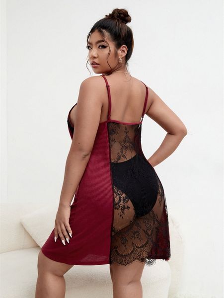 plus contrast lace backless cami night dress t20o#, Black;white
plus contrast lace backless cami night dress t20o#, Black;white