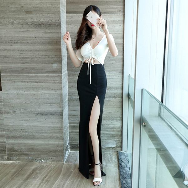 nightclub women's low chest slit fall to the ground women's long nightclub long skirt formal deep v temperament dress party dress, Black;gray
nightclub women's low chest slit fall to the ground women's long nightclub long skirt formal deep v temperament dress party dress, Black;gray