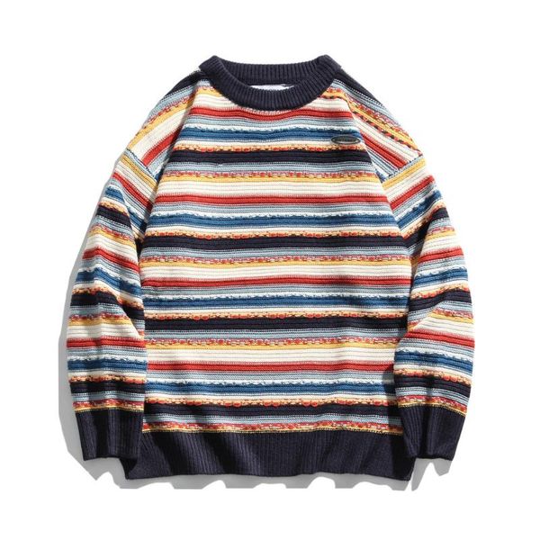 striped round neck knit men's streetwear loose pullover sweater, White;black
striped round neck knit men's streetwear loose pullover sweater, White;black