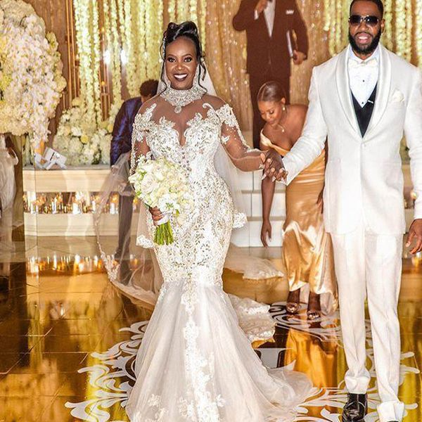 arabic aso ebi mermaid wedding dresses high neck illusion long sleeves crystal beads bridal dresses plus size bridal gowns vestidos de noiva, White
arabic aso ebi mermaid wedding dresses high neck illusion long sleeves crystal beads bridal dresses plus size bridal gowns vestidos de noiva, White
