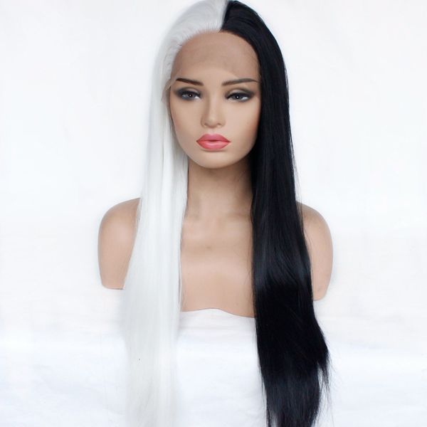 marquesha unique style synthetic lace front wig for women half black half white heat resistant fiber straight cosplay wig, Black;brown
marquesha unique style synthetic lace front wig for women half black half white heat resistant fiber straight cosplay wig, Black;brown