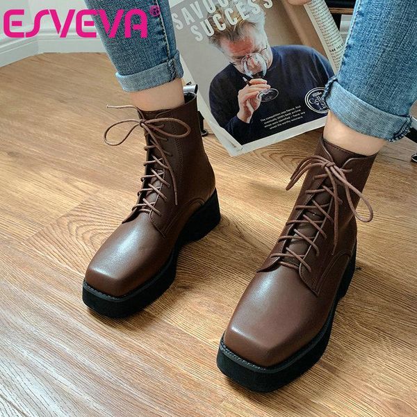 boots esveva 2021 ankle autumn winter square heel pu motorcycle lace up zipper round toe casual women shoes size 34-43, Black
boots esveva 2021 ankle autumn winter square heel pu motorcycle lace up zipper round toe casual women shoes size 34-43, Black