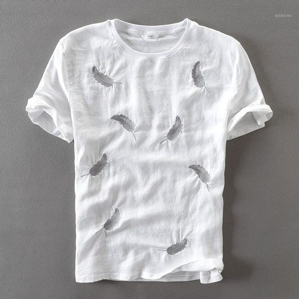 2020 new linen japanese style t shirt men short sleeve cotton men t-shirt feather embroidery tshirt mens brand clothing camisa1, White;black
2020 new linen japanese style t shirt men short sleeve cotton men t-shirt feather embroidery tshirt mens brand clothing camisa1, White;black