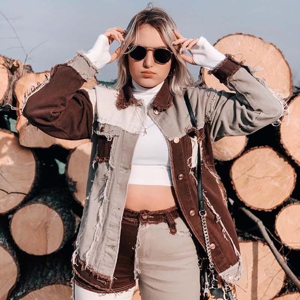 women's jackets streetwear patchwork burr y2k denim jacket loose buttons casual long female coat autumn winter contrast color outwear, Black;brown
women's jackets streetwear patchwork burr y2k denim jacket loose buttons casual long female coat autumn winter contrast color outwear, Black;brown