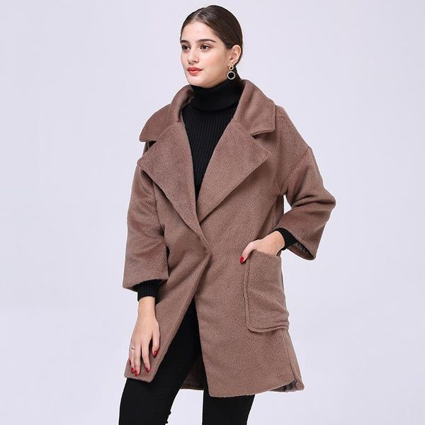 women's wool & blends 2021 winter fashion high-end thick solid color suit collar nine-point sleeve long loose warm woolen coat, Black
women's wool & blends 2021 winter fashion high-end thick solid color suit collar nine-point sleeve long loose warm woolen coat, Black