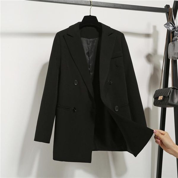 fashion autumn winter notched double breasted jacket korean loose casual black women blazers jackets work wear coat, White;black
fashion autumn winter notched double breasted jacket korean loose casual black women blazers jackets work wear coat, White;black