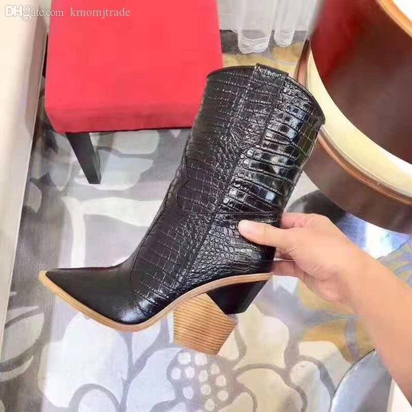 women new release short western booties genuine leather cowboy boots cutwalk crocodile embossed ankle boots fashion show shoes, Black
women new release short western booties genuine leather cowboy boots cutwalk crocodile embossed ankle boots fashion show shoes, Black