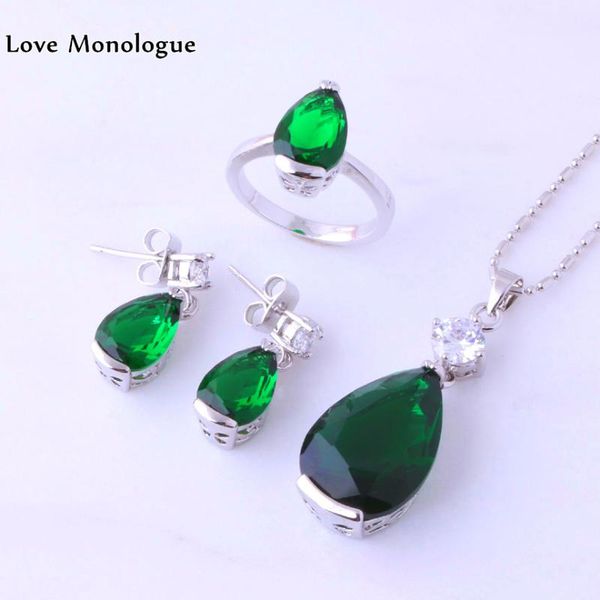 love monologue elegant green crystal water drop silver color pendant necklace/earrings/ring 4 pcs jewelry sets for womens h0099 
love monologue elegant green crystal water drop silver color pendant necklace/earrings/ring 4 pcs jewelry sets for womens h0099