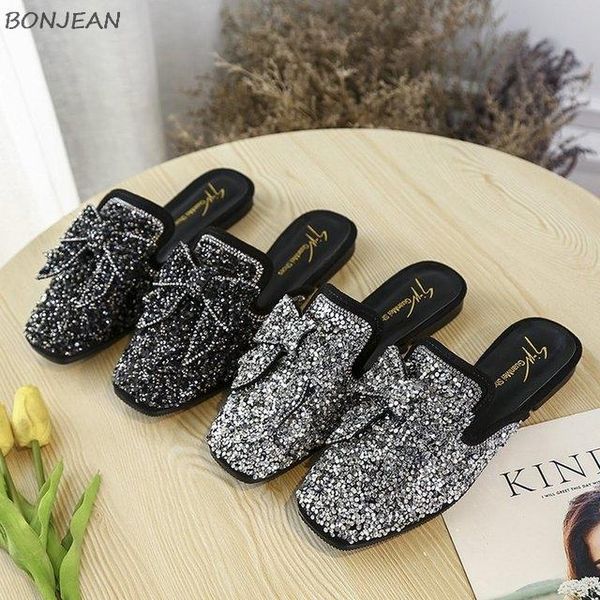slippers summer women's fashion bow-tied rhinestone decoration mules closed toe flat ladies shoes crystal, Black
slippers summer women's fashion bow-tied rhinestone decoration mules closed toe flat ladies shoes crystal, Black