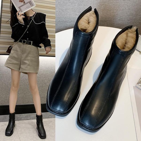 boots style square head retro fashion plus velvet warm heel nv pi xue, Black
boots style square head retro fashion plus velvet warm heel nv pi xue, Black