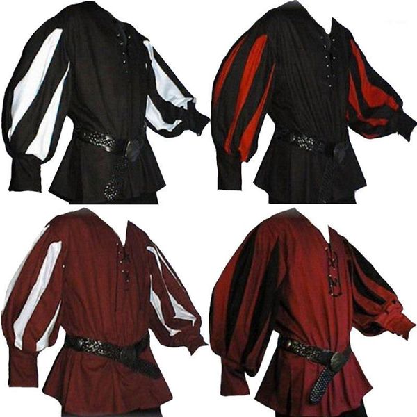men's medieval knight retro costume halloween party splicing design loose shirt for men stage performing clothes1, White;black
men's medieval knight retro costume halloween party splicing design loose shirt for men stage performing clothes1, White;black