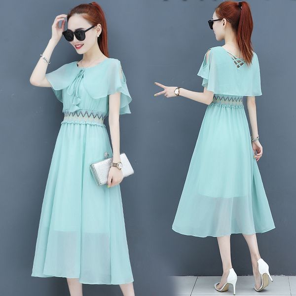 Plus Size Short Petal Sleeve Big Swing Slim Waist O-neck A-line Chiffon Simple Solid Color Green Pink Holiday Coctail Dress 9439
Plus Size Short Petal Sleeve Big Swing Slim Waist O-neck A-line Chiffon Simple Solid Color Green Pink Holiday Coctail Dress 9439