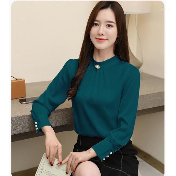 women elegant stand collar blouse korean fashion office ladies pearl shirts long sleeve solid plus size work wear blusas1, White
women elegant stand collar blouse korean fashion office ladies pearl shirts long sleeve solid plus size work wear blusas1, White