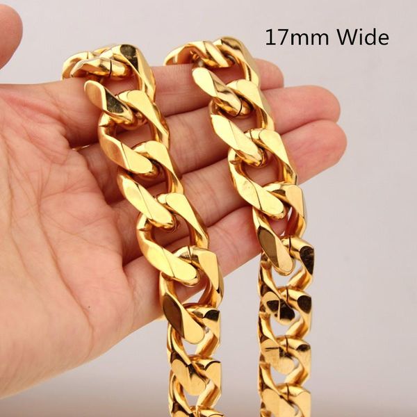 17mm wide gold color 316l stainless steel curb cuban link chain necklace for men jewelry christmas gift 7-40inch, Silver
17mm wide gold color 316l stainless steel curb cuban link chain necklace for men jewelry christmas gift 7-40inch, Silver
