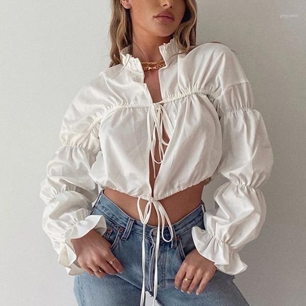 hollow out lace up ruched crop blouse women autumn stand collar puff sleeve cropped shirt ladies streetwear blusas 20211, White
hollow out lace up ruched crop blouse women autumn stand collar puff sleeve cropped shirt ladies streetwear blusas 20211, White